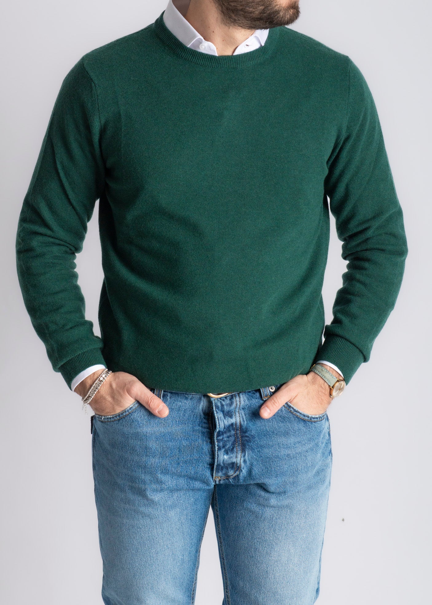 Maglioncino Girocollo Misto Cashmere Verde Loden - SEASON LAB