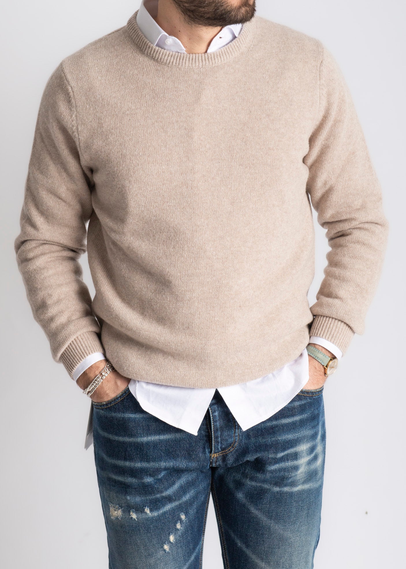 Maglione Girocollo In Lana Beige - SEASON LAB