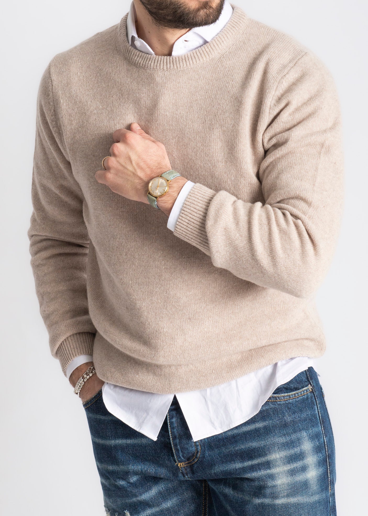 Maglione Girocollo In Lana Beige - SEASON LAB