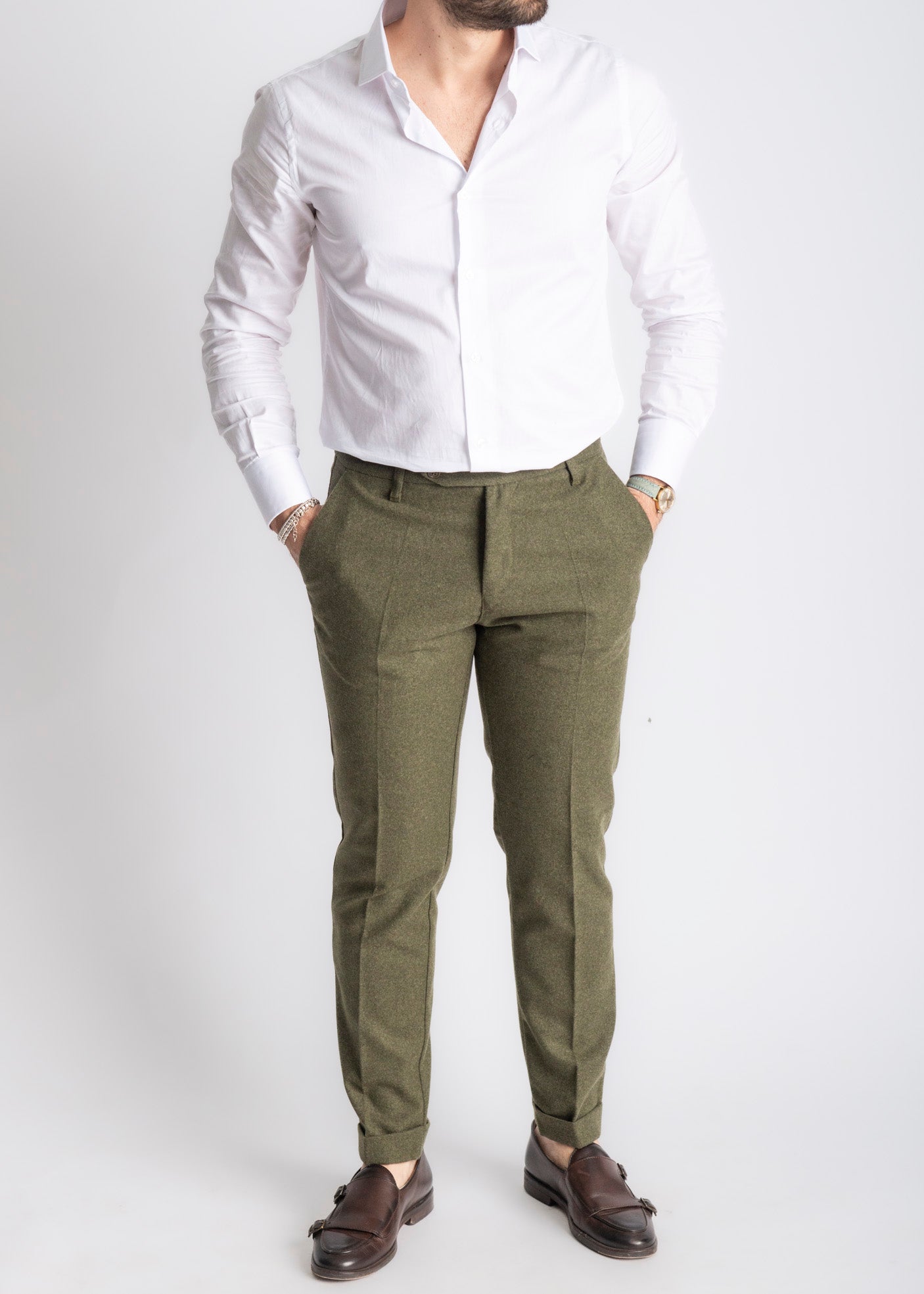 Pantalone Uomo Tennessee In Lana Verde Bosco - SEASON LAB