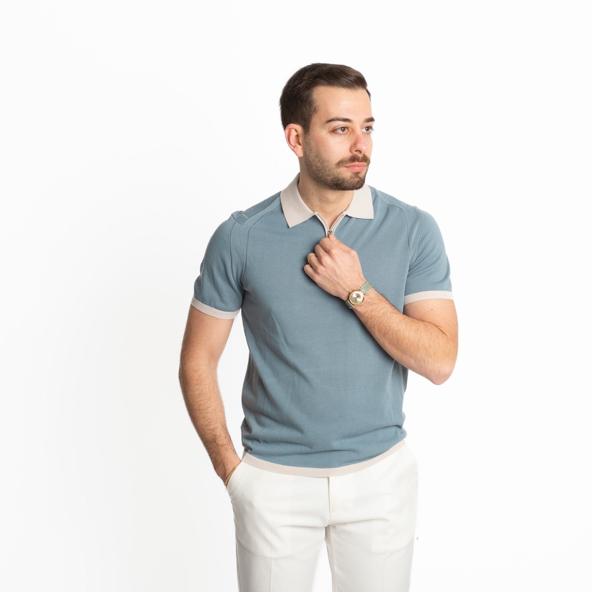 Polo Con Mezza Zip Extrafine Acqua Marina - SEASON LAB