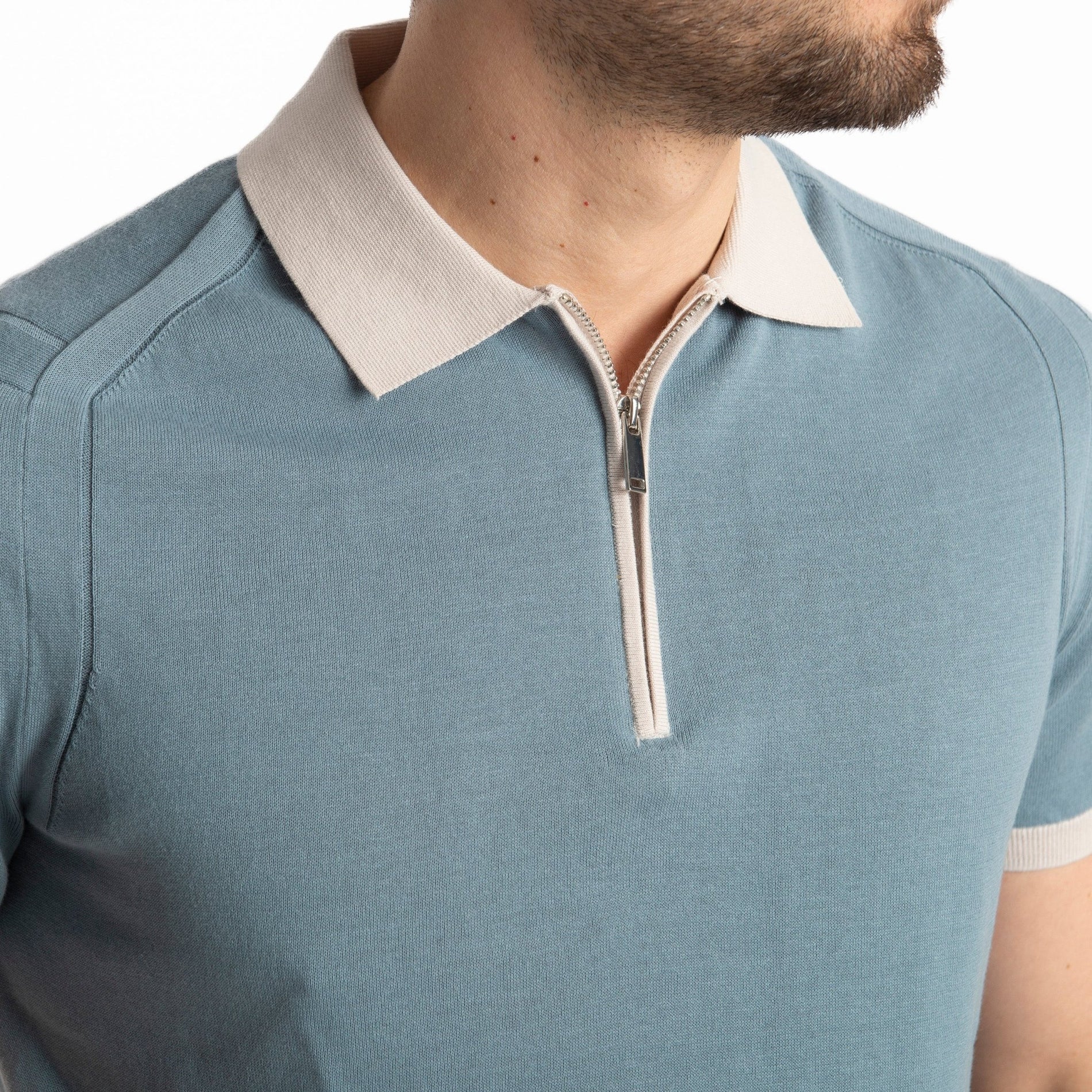 Polo Con Mezza Zip Extrafine Acqua Marina - SEASON LAB