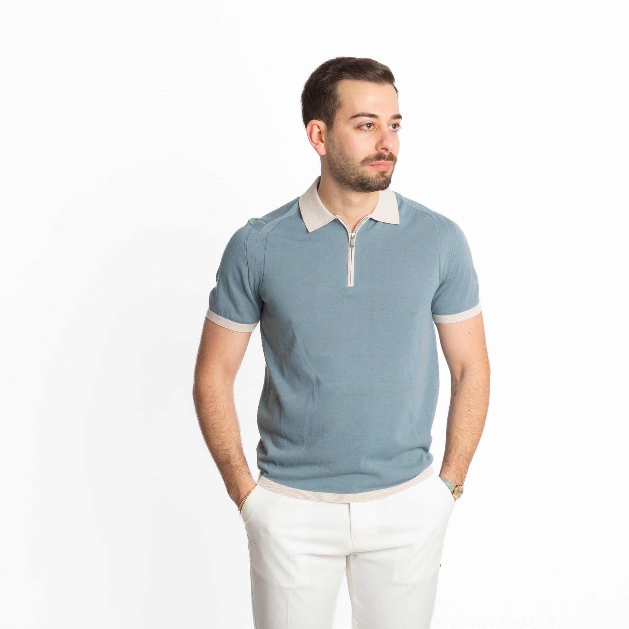 Polo Con Mezza Zip Extrafine Acqua Marina - SEASON LAB