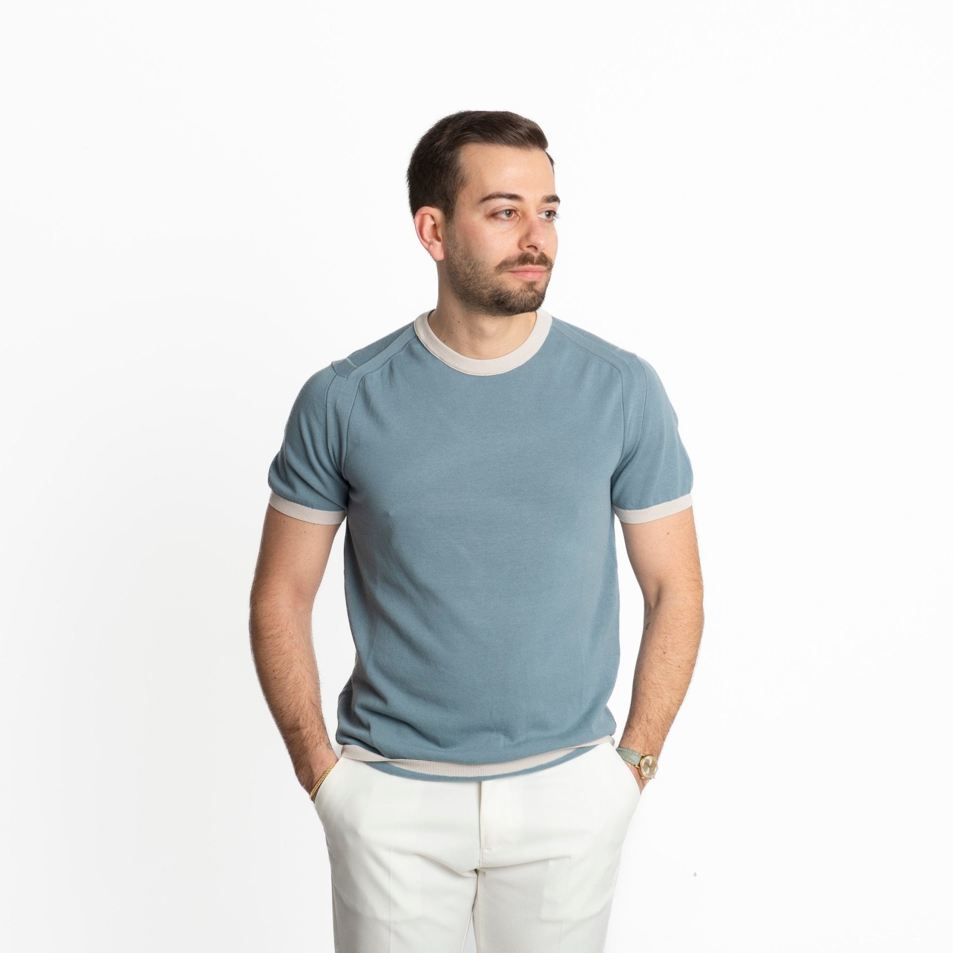 T Shirt in Maglia Extrafine Acqua Marina - SEASON LAB