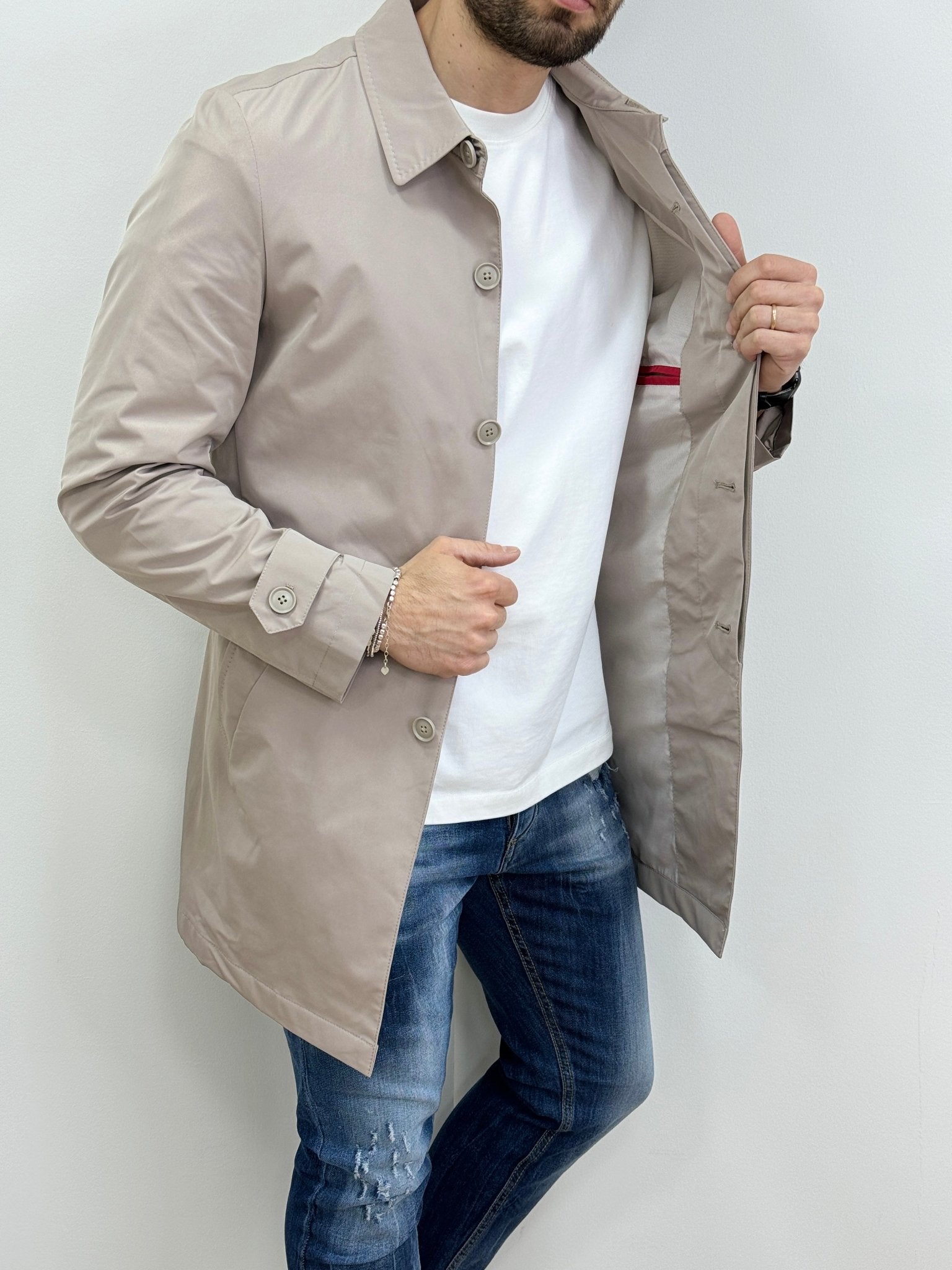 Trench Uomo Collo Camicia Beige - SEASON LAB